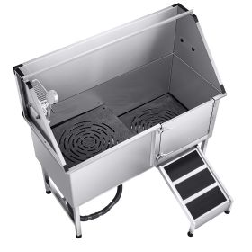 Stainless Steel Dog Washing Station, 62 inch Pet Grooming Tub w/ Ramp, PE Water Filter Board Stainless Steel Dog Washing Station, 62 inch Pet Grooming Tub w/ Ramp, PE Water Filter Board