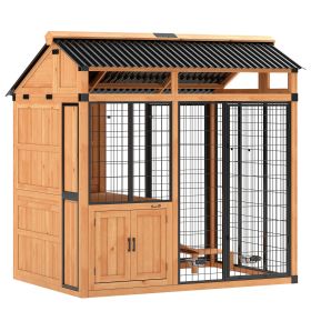 7' x 5' Extra Large Dog House, Wood Outdoor Dog Kennel with Platform, Storage Cabinet for Large Breeds, Yellow 7' x 5' Extra Large Dog House, Wood Outdoor Dog Kennel with Platform, Storage Cabinet for Large Breeds, Yellow